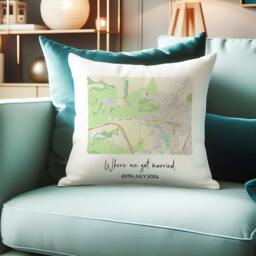 Special Location Map Cushion For 2nd Anniversary Cotton Gift Husband Or Wife. Wedding Ceremony Mr & Mrs