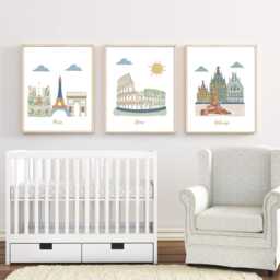 Travel Nursery Art Set Of 3 - Paris, Rome, Antwerp - thumbnail 2