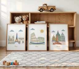 Travel Nursery Art Set Of 3 - Paris, Rome, Antwerp - thumbnail 1