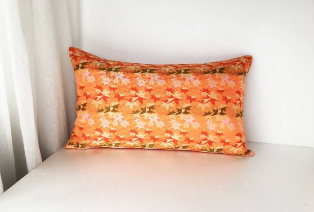 Orange & Golden Momiji Brocade Pillow, Japanese Obi Brocade, Sofa Bedding Japan Throw Kimono Cushion, Orange Gold Decor Pillow - image 1