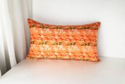 Orange & Golden Momiji Brocade Pillow, Japanese Obi Brocade, Sofa Bedding Japan Throw Kimono Cushion, Orange Gold Decor Pillow - thumbnail 1