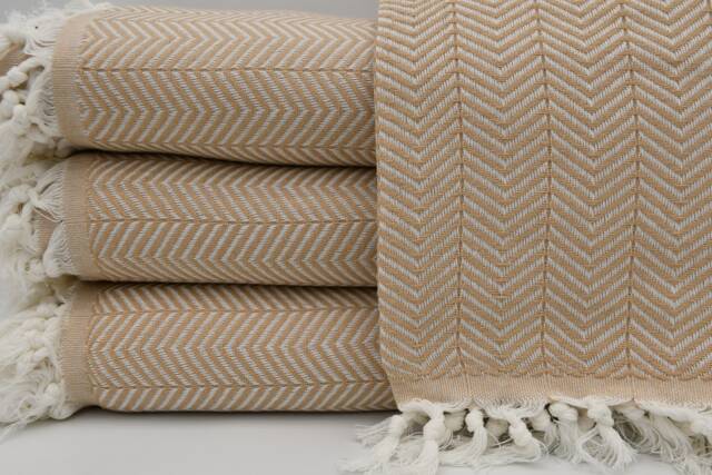 "Beige Blanket, Throw Blanket, Bed Rug, Peshtemal Cover, Bed Cover, Turkish 100% Cotton Throw, 75""x89" - image 1