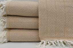 "Beige Blanket, Throw Blanket, Bed Rug, Peshtemal Cover, Bed Cover, Turkish 100% Cotton Throw, 75""x89" - thumbnail 1