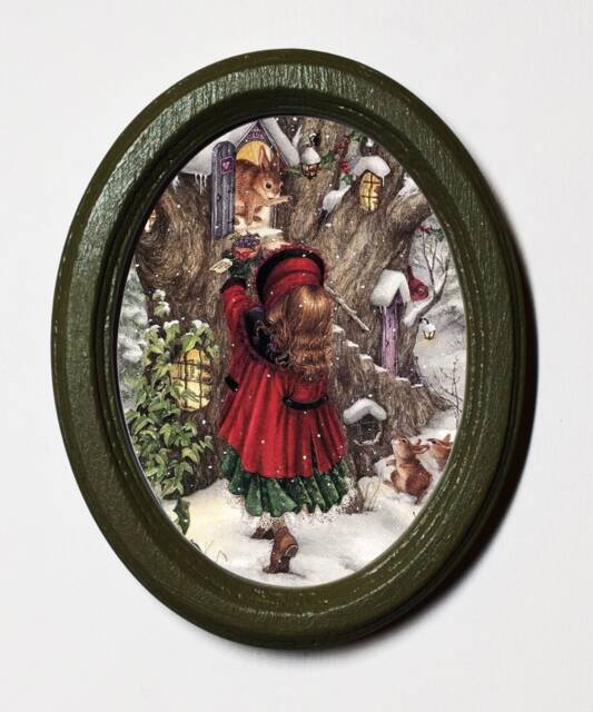 Oval Olive Green Wooden Framed Picture, Wall Hanging, Home Decor, Christmas Woodland Christmas - image 1
