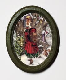 Oval Olive Green Wooden Framed Picture, Wall Hanging, Home Decor, Christmas Woodland Christmas - thumbnail 1