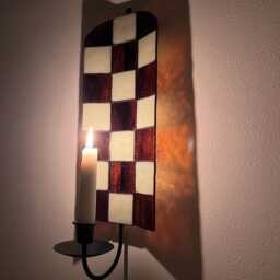 Brown & Cream Checkered Stained Glass Candle Wall Sconce - thumbnail 3