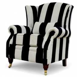 Handcrafted Wingback Fireside Chair Black Stripe Cream Fabric - thumbnail 3