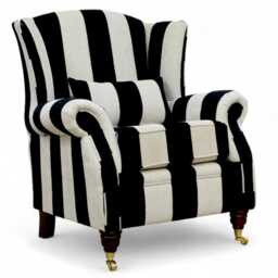 Handcrafted Wingback Fireside Chair Black Stripe Cream Fabric - thumbnail 2
