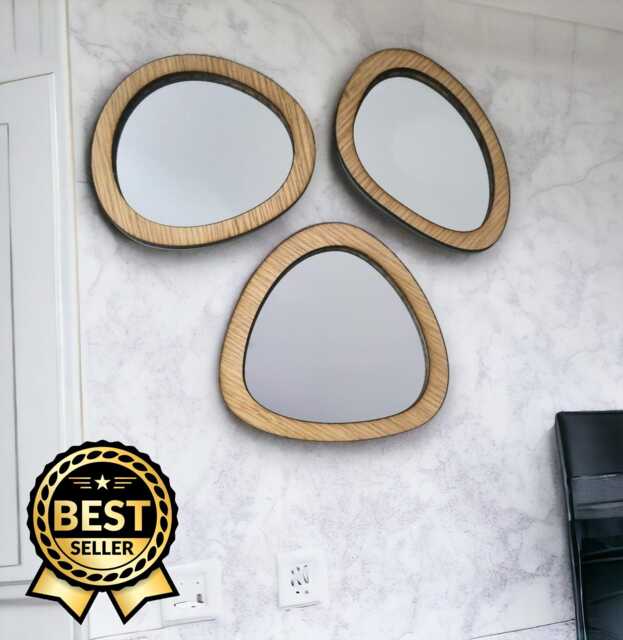 Pebble Wooden Framed Mirror Set Oak, Walnut, Cherry - image 1