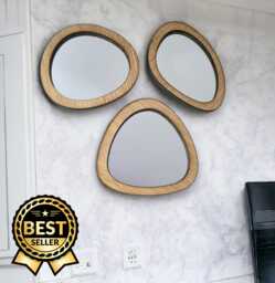 Pebble Wooden Framed Mirror Set Oak, Walnut, Cherry - thumbnail 1