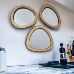 Pebble Wooden Framed Mirror Set Oak, Walnut, Cherry - thumbnail 2