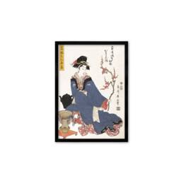 Japanese Art Geisha Blossoms Framed Mounted Ukiyo-E Wall Decor Print Poster Woodblock Maiko Bijin Kimono Flower Tattoo Calligraphy Beautiful - thumbnail 2