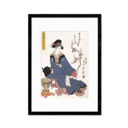 Japanese Art Geisha Blossoms Framed Mounted Ukiyo-E Wall Decor Print Poster Woodblock Maiko Bijin Kimono Flower Tattoo Calligraphy Beautiful - thumbnail 3