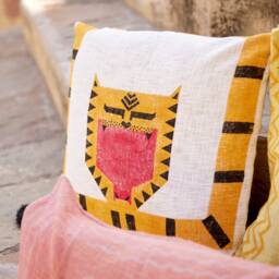 Handmade Tiger Pillow Cover Indian Block Print Cotton Euro Sham - thumbnail 3