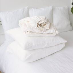 Bright White Natural Linen Sheet Set - Fitted Sheet, Flat & Pillowcases- Crisp Stonewashed Bedding- Breathable Eco Certified - thumbnail 2