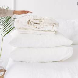 Bright White Natural Linen Sheet Set - Fitted Sheet, Flat & Pillowcases- Crisp Stonewashed Bedding- Breathable Eco Certified - thumbnail 3