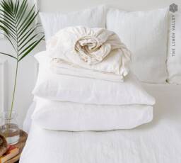Bright White Natural Linen Sheet Set - Fitted Sheet, Flat & Pillowcases- Crisp Stonewashed Bedding- Breathable Eco Certified
