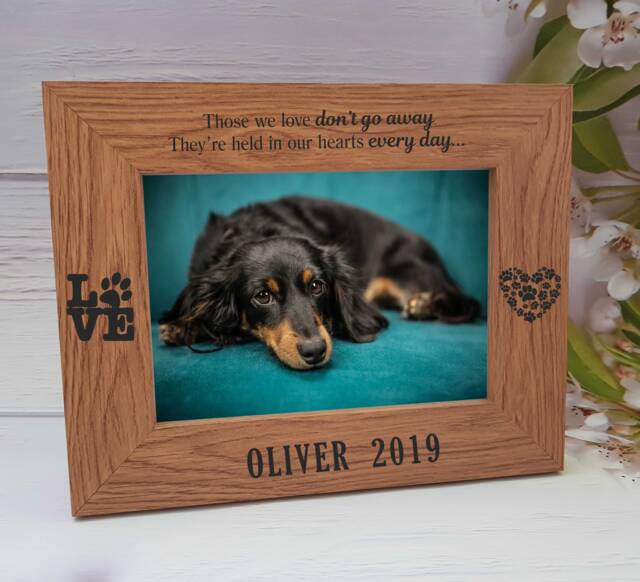 Personalised Photo Frame Those We Love Don't Go Away Pet Dog Memorial Engraved Wooden 5x7 Gift
