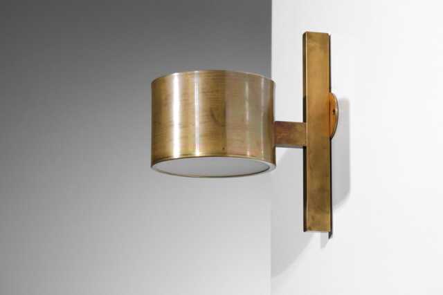 Mid Century Modern Brass Drum Wall Sconce - Italian Stilnovo Style - image 1