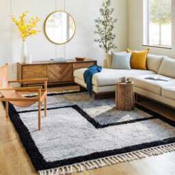 Moroccan Grey & Black Berber Rug, Handwoven Wool Shag Asymmetrical Block Pattern, Authentic Beni Ourain Style Carpet, Large Area Rug - thumbnail 2