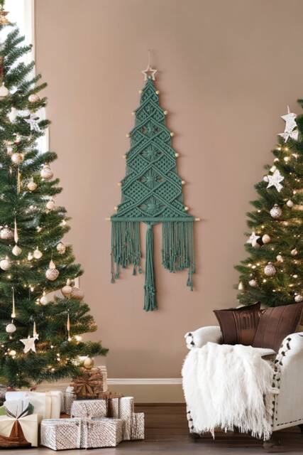 Large Macrame Christmas Tree, Boho Holiday Gift, Farmhouse Xmas, Winter Home Decor X32 - image 1