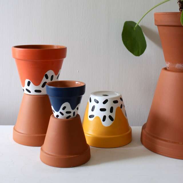 Hand Painted Terracotta Plant Pot Custom Colors, Drainage Hole - image 1