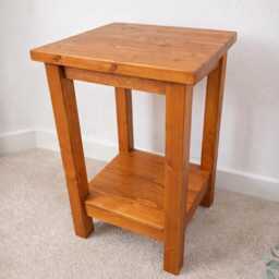 Natural Wood Lamp Table - Rustic Bedside With Shelf Farmhouse End - thumbnail 3