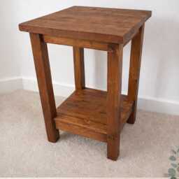 Natural Wood Lamp Table - Rustic Bedside With Shelf Farmhouse End - thumbnail 2