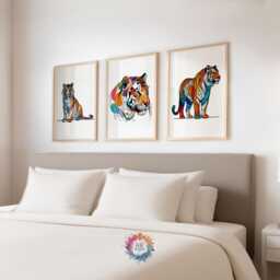 Colourful Tiger Line Art Prints - Animal Poster Set - Wall Decor Living Room Artwork Modern Print Style Abstract Drawing - thumbnail 2