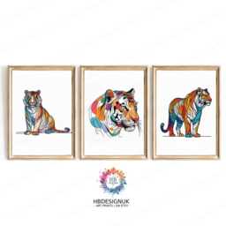 Colourful Tiger Line Art Prints - Animal Poster Set - Wall Decor Living Room Artwork Modern Print Style Abstract Drawing - thumbnail 1