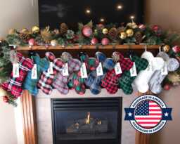 Monogrammed Dog Christmas Stocking Plaid Flannel Bone Design With Personalized Name Tag