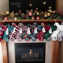 Monogrammed Dog Christmas Stocking Plaid Flannel Bone Design With Personalized Name Tag - thumbnail 3