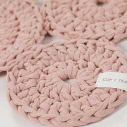 Crochet Round Rug . Retro Rose - Cotton Pink Recycled Modern - thumbnail 2
