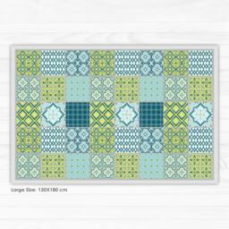 Vinyl Kitchen Rug With Orange & Dark Red Tiles. Kitchen Floor Mat, Eclectic Tiles, Decor, Vinyl Bath Doormat - thumbnail 3