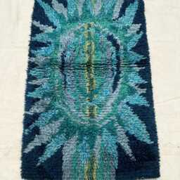 2'5x4'4 Handmade Blue Beni Ourain Style Shaggy Wool Rug - Boho For Bedroom & Kids Room Floral Green Hallway - thumbnail 2