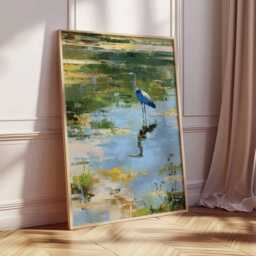Blue Heron Poster, Impressionist Water Scene Wall Art, Nature Bird Painting Print, Tranquil Wetland Landscape Home Decor - thumbnail 4