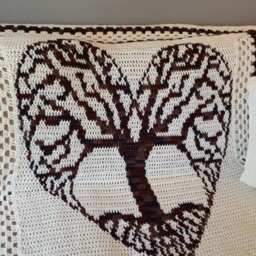 Crochet Tree Of Life Blanket With Heart Pillow Earth Tones - thumbnail 2