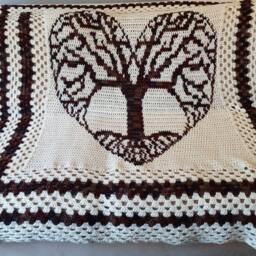 Crochet Tree Of Life Blanket With Heart Pillow Earth Tones - thumbnail 3