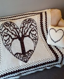 Crochet Tree Of Life Blanket With Heart Pillow Earth Tones
