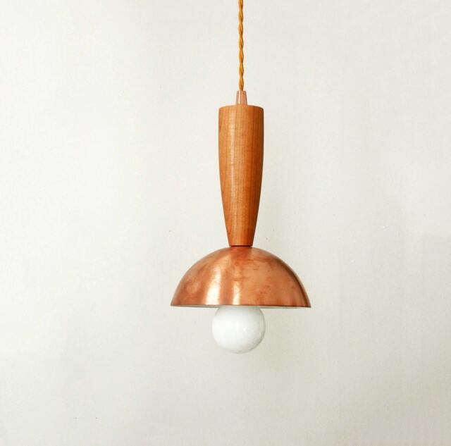 Mid Century Copper Pendant Lamp Modern Ceiling Lighting Light Wood Hanging Lights - image 1