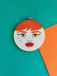 Hand-Embroidered Frame ? Wall Decoration Drawings & Illustrations Hanging Embroidery Hoop Red-Haired Woman Portrait - thumbnail 1