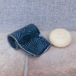 Handmade Soap Dish Textured Stoneware Pottery Ceramic Soapdish Dark Teal Glaze - thumbnail 3