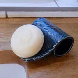 Handmade Soap Dish Textured Stoneware Pottery Ceramic Soapdish Dark Teal Glaze - thumbnail 1