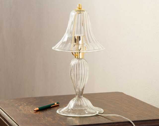 Murano Glass Table Lamp, Transparent With Art Details - Handmade Italy - image 1