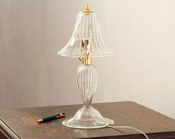 Murano Glass Table Lamp Transparent Color With Artistic Decoration, Handmade Made in Italy - thumbnail 1