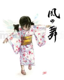Print 8x10 Japanese Calligraphy & Girl in Yukata Wings - thumbnail 1