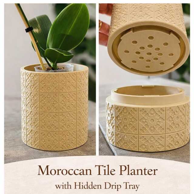 Parrish Planter With Hidden Drip Tray - Modern 3D Printed Plant Pot Minimal Ribbed Indoor - image 1