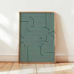 Teal Maze Poster - Minimal Geometric Wall Art Abstract Line Print - thumbnail 4