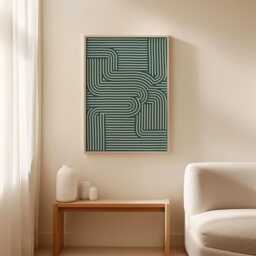 Teal Maze Poster - Minimal Geometric Wall Art Abstract Line Print - thumbnail 2