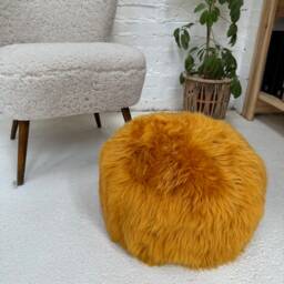 Gold Orange Sheepskin Pouffe, Footstool, Floor Cushion, Neutral Interior, Living Room Decor, Genuine, Soft & Fluffy, Cosy Home - thumbnail 2